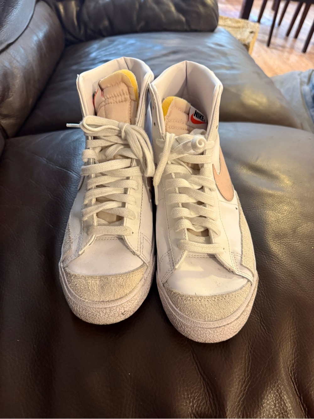 Nike Women’s High-Top Sneakers in White, Beige and Orange Accent